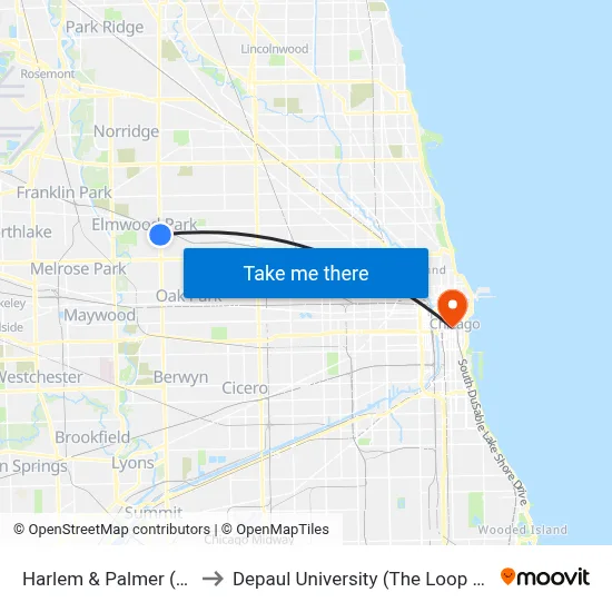 Harlem & Palmer (South) to Depaul University (The Loop Campus) map