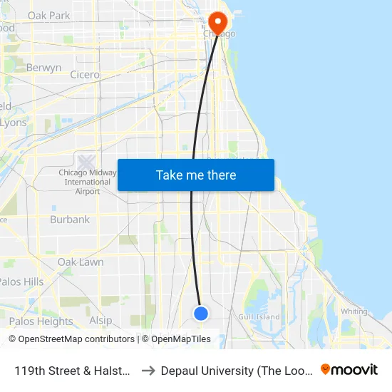 119th Street & Halsted (West) to Depaul University (The Loop Campus) map