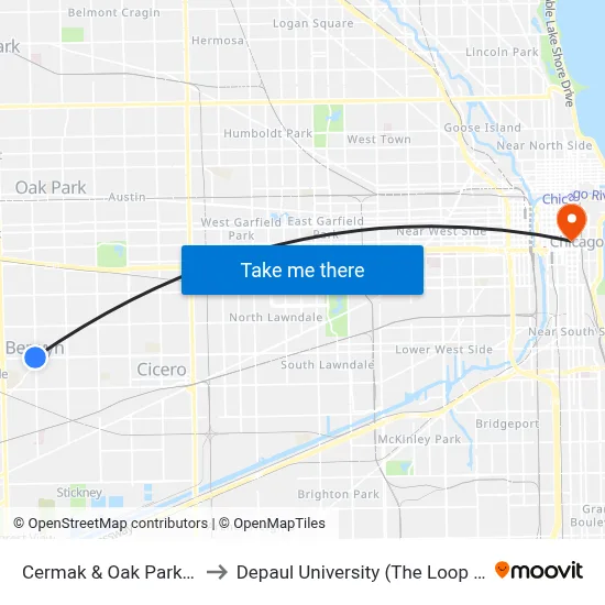 Cermak & Oak Park (West) to Depaul University (The Loop Campus) map