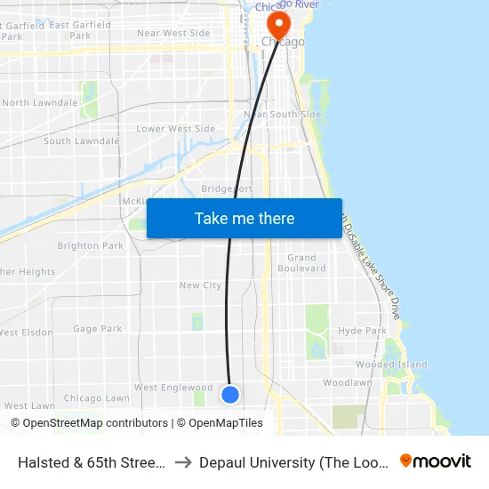 Halsted & 65th Street (South) to Depaul University (The Loop Campus) map