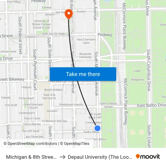 Michigan & 8th Street (South) to Depaul University (The Loop Campus) map