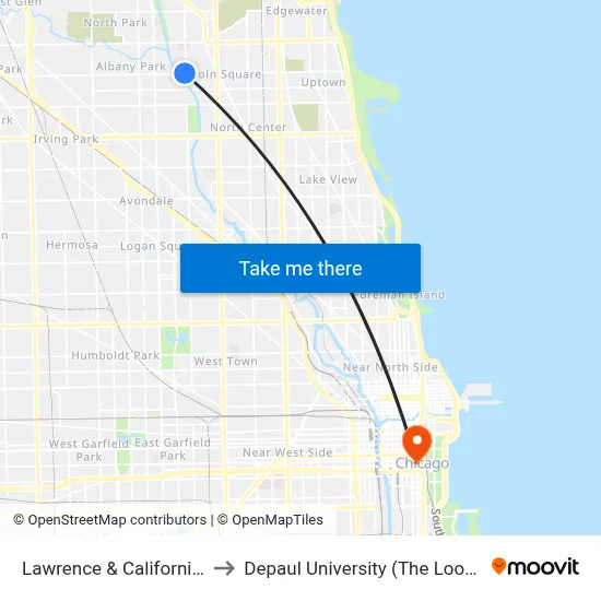 Lawrence & California (West) to Depaul University (The Loop Campus) map
