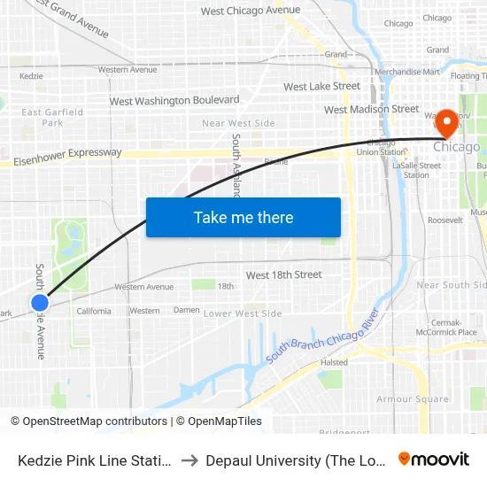 Kedzie Pink Line Station (North) to Depaul University (The Loop Campus) map