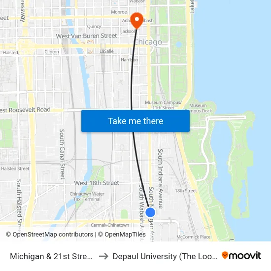 Michigan & 21st Street (South) to Depaul University (The Loop Campus) map