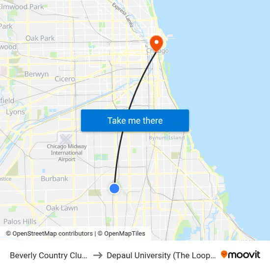 Beverly Country Club (East) to Depaul University (The Loop Campus) map