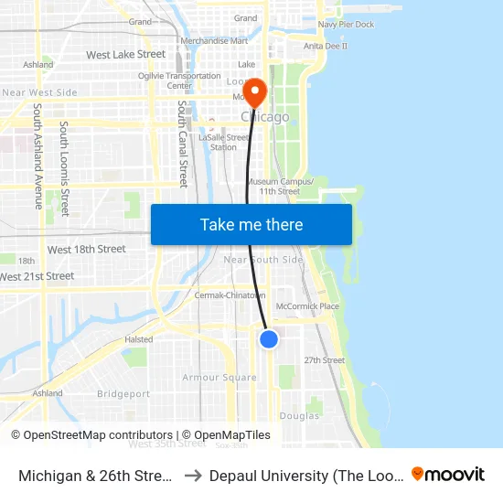 Michigan & 26th Street (South) to Depaul University (The Loop Campus) map