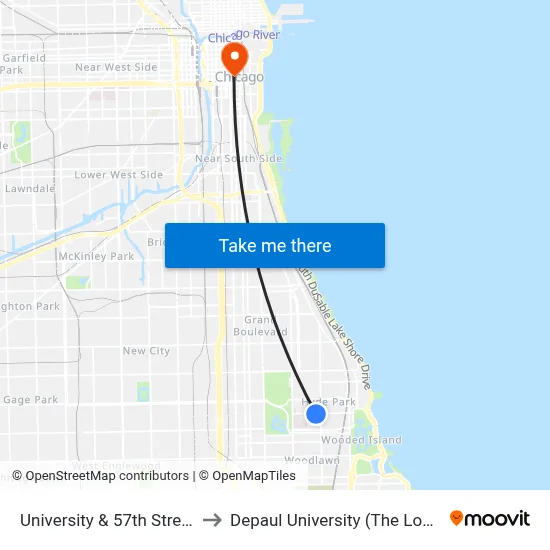 University & 57th Street (North) to Depaul University (The Loop Campus) map