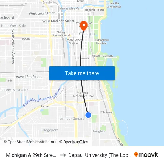 Michigan & 29th Street (South) to Depaul University (The Loop Campus) map