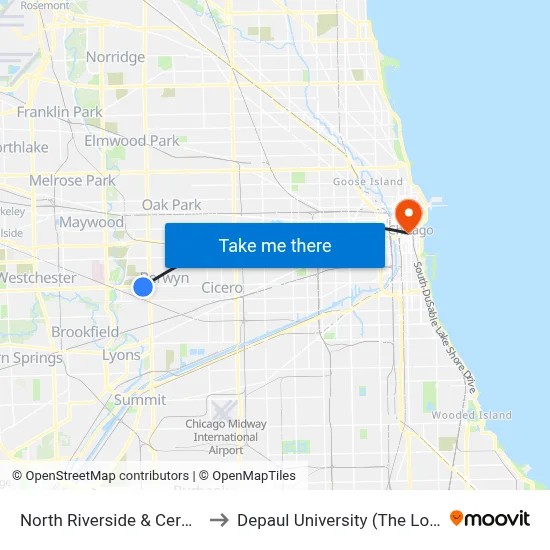 North Riverside & Cermak (North) to Depaul University (The Loop Campus) map
