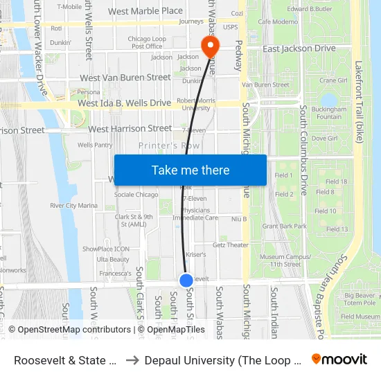 Roosevelt & State (West) to Depaul University (The Loop Campus) map