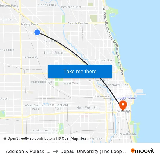 Addison & Pulaski (East) to Depaul University (The Loop Campus) map