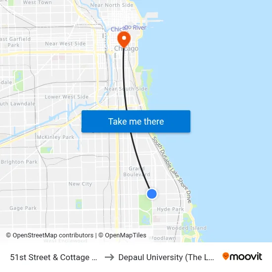 51st Street & Cottage Grove (East) to Depaul University (The Loop Campus) map