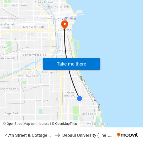 47th Street & Cottage Grove (East) to Depaul University (The Loop Campus) map