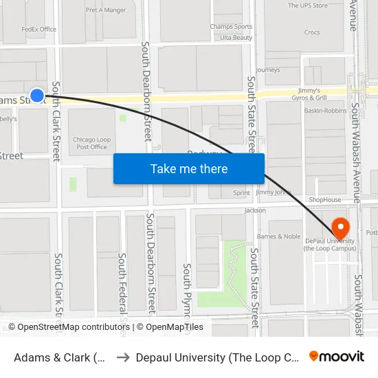 Adams & Clark (West) to Depaul University (The Loop Campus) map