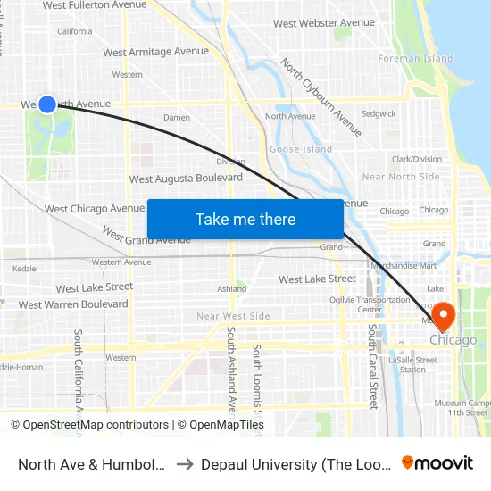 North Ave & Humboldt (West) to Depaul University (The Loop Campus) map