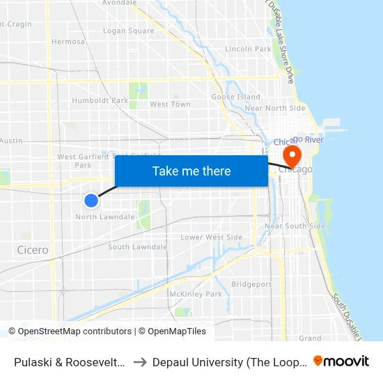 Pulaski & Roosevelt (South) to Depaul University (The Loop Campus) map