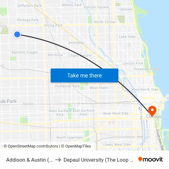 Addison & Austin (West) to Depaul University (The Loop Campus) map