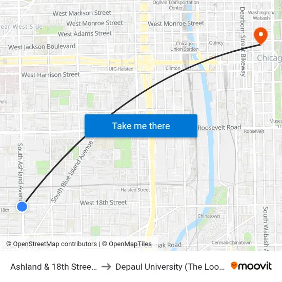 Ashland & 18th Street (South) to Depaul University (The Loop Campus) map