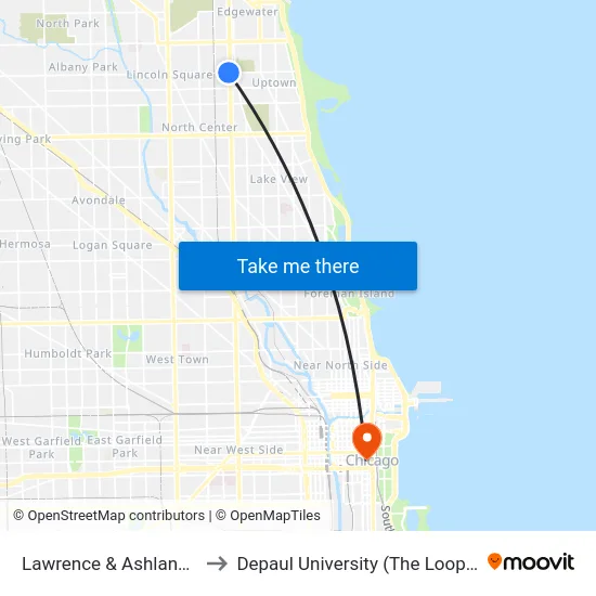 Lawrence & Ashland (West) to Depaul University (The Loop Campus) map