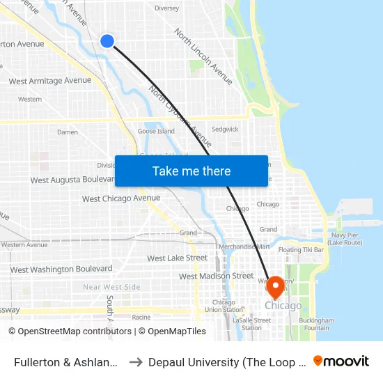Fullerton & Ashland (East) to Depaul University (The Loop Campus) map