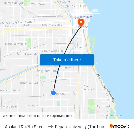 Ashland & 47th Street (South) to Depaul University (The Loop Campus) map