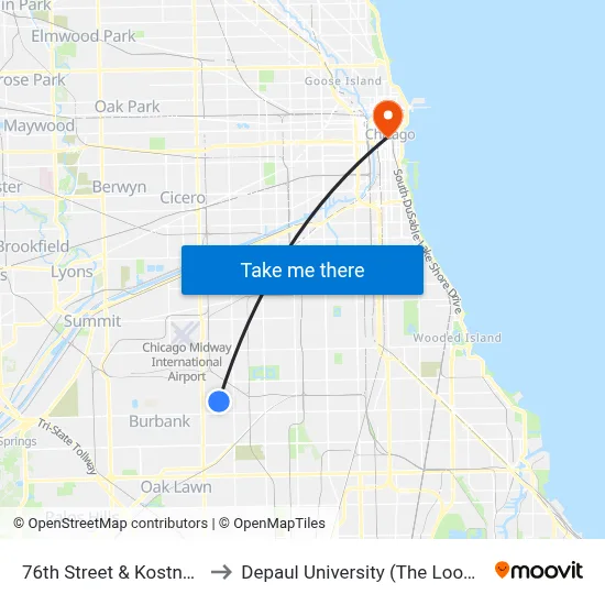 76th Street & Kostner (East) to Depaul University (The Loop Campus) map