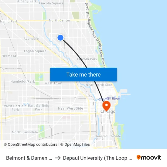 Belmont & Damen (East) to Depaul University (The Loop Campus) map