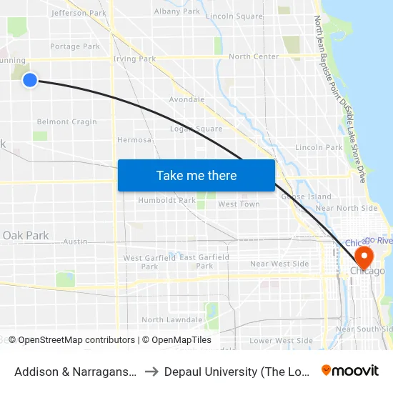 Addison & Narragansett (West) to Depaul University (The Loop Campus) map