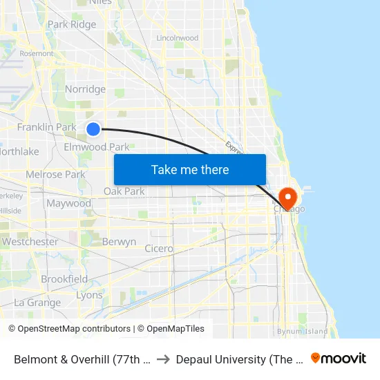 Belmont & Overhill (77th Avenue) (West) to Depaul University (The Loop Campus) map