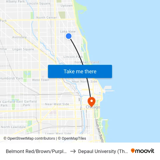 Belmont Red/Brown/Purple Line Station (East) to Depaul University (The Loop Campus) map