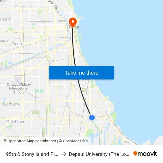 95th & Stony Island Plaza (East) to Depaul University (The Loop Campus) map