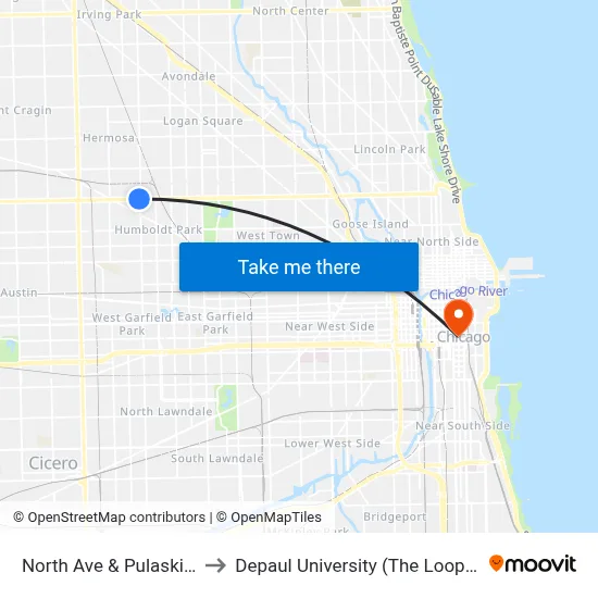 North Ave & Pulaski (West) to Depaul University (The Loop Campus) map