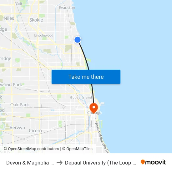 Devon & Magnolia (East) to Depaul University (The Loop Campus) map