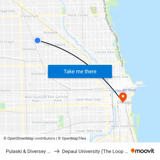 Pulaski & Diversey (North) to Depaul University (The Loop Campus) map