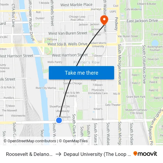 Roosevelt & Delano (West) to Depaul University (The Loop Campus) map