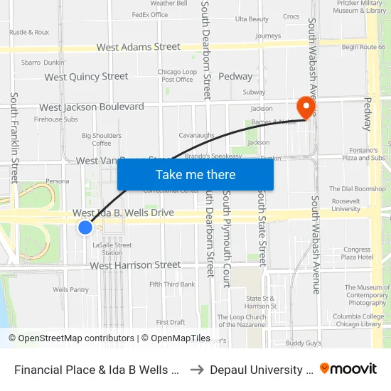 Financial Place & Ida B Wells Drive (Lasalle St Station) (North) to Depaul University (The Loop Campus) map