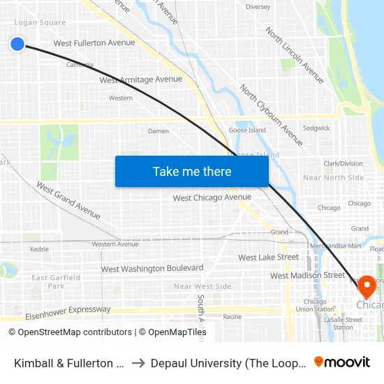 Kimball & Fullerton (South) to Depaul University (The Loop Campus) map