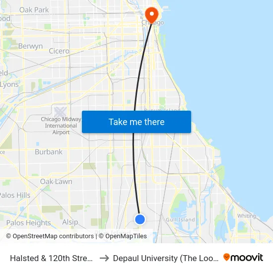 Halsted & 120th Street (North) to Depaul University (The Loop Campus) map