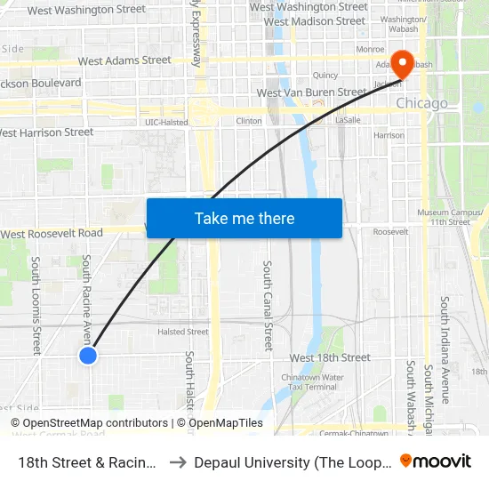 18th Street & Racine (West) to Depaul University (The Loop Campus) map