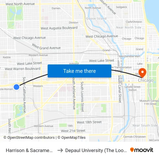 Harrison & Sacramento (East) to Depaul University (The Loop Campus) map