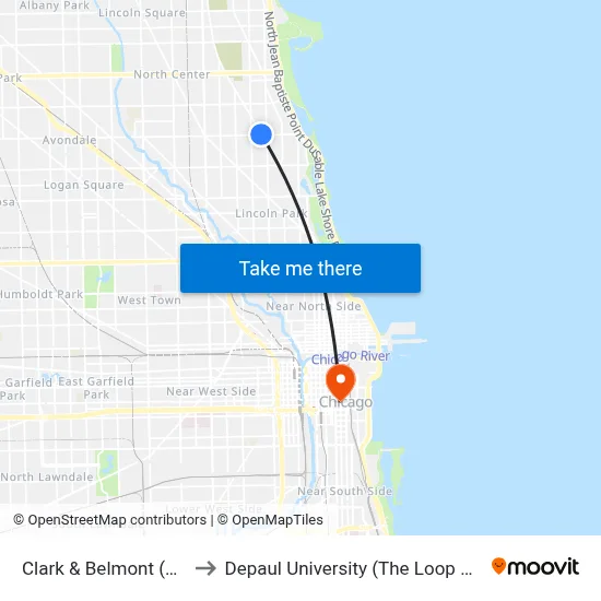 Clark & Belmont (South) to Depaul University (The Loop Campus) map