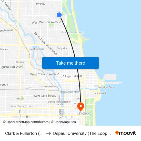 Clark & Fullerton (South) to Depaul University (The Loop Campus) map