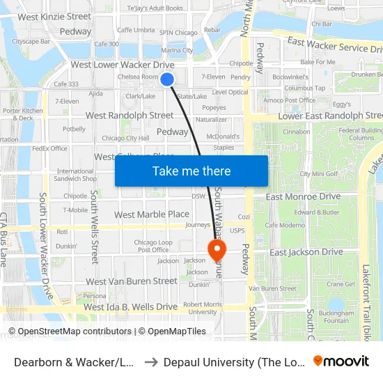 Dearborn & Wacker/Lake (North) to Depaul University (The Loop Campus) map