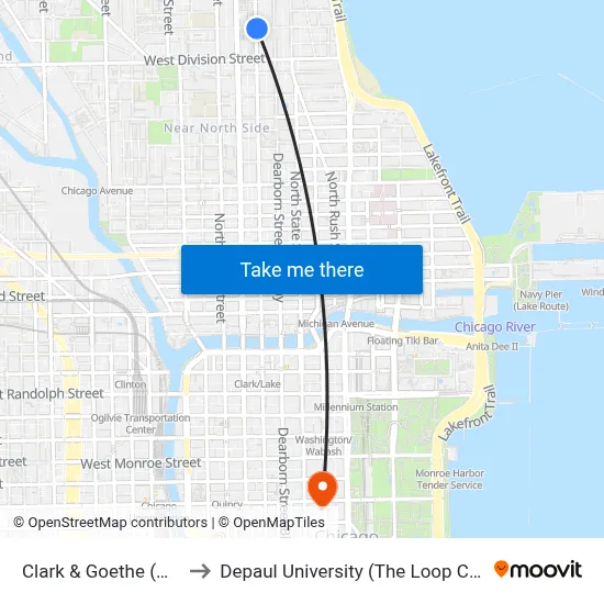Clark & Goethe (North) to Depaul University (The Loop Campus) map