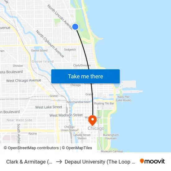 Clark & Armitage (North) to Depaul University (The Loop Campus) map