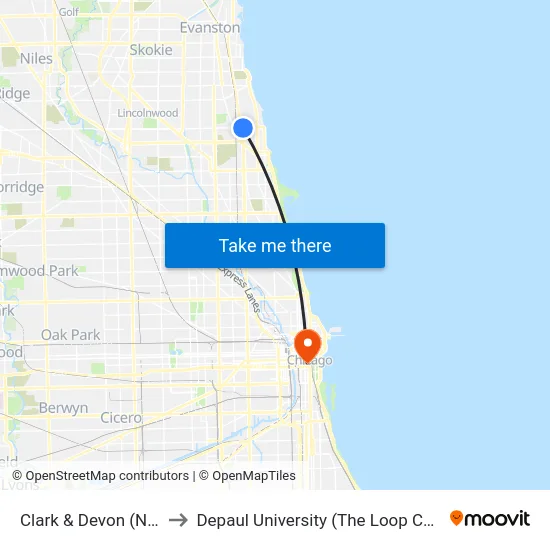 Clark & Devon (North) to Depaul University (The Loop Campus) map