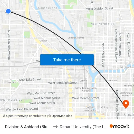 Division & Ashland (Blue Line) (East) to Depaul University (The Loop Campus) map