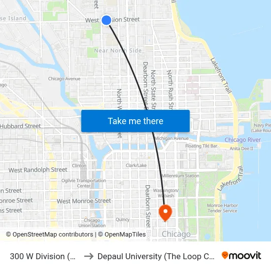 300 W Division (West) to Depaul University (The Loop Campus) map