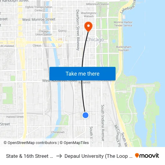 State & 16th Street (North) to Depaul University (The Loop Campus) map