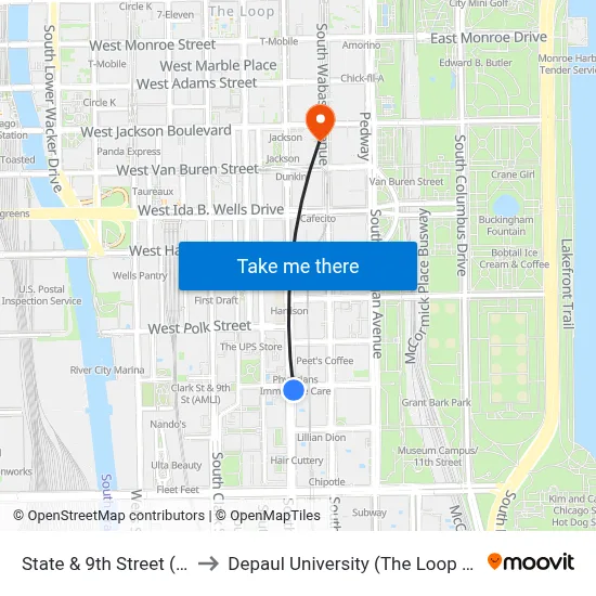 State & 9th Street (North) to Depaul University (The Loop Campus) map